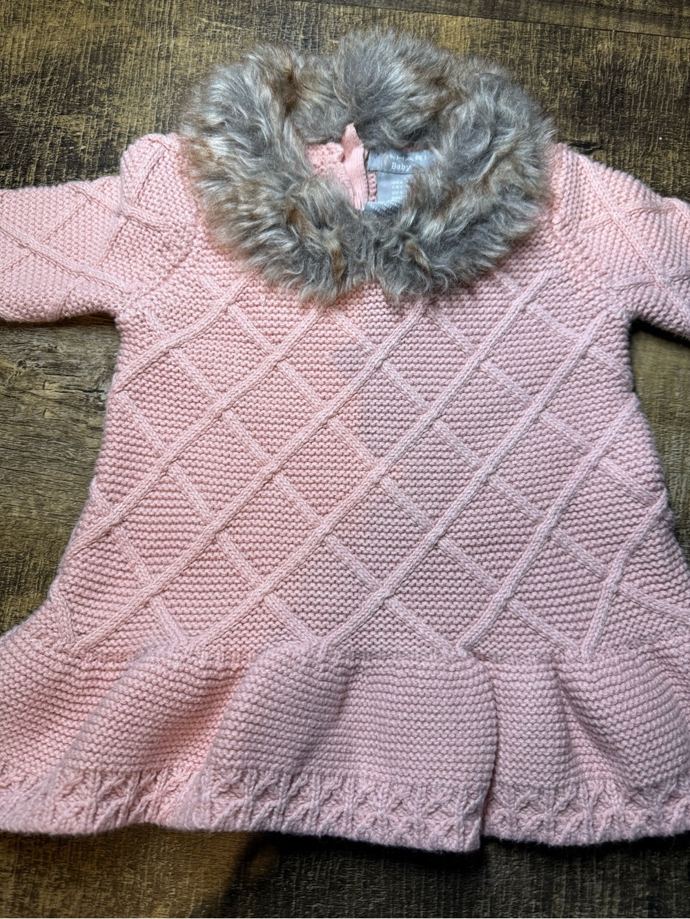 Tahari Pink Knit Dress with Faux-Fur Collar